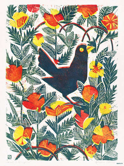 The Bird" or "Bird in Orange," folk art. Art Print Vintage Art Wall Art Print 30x40cm