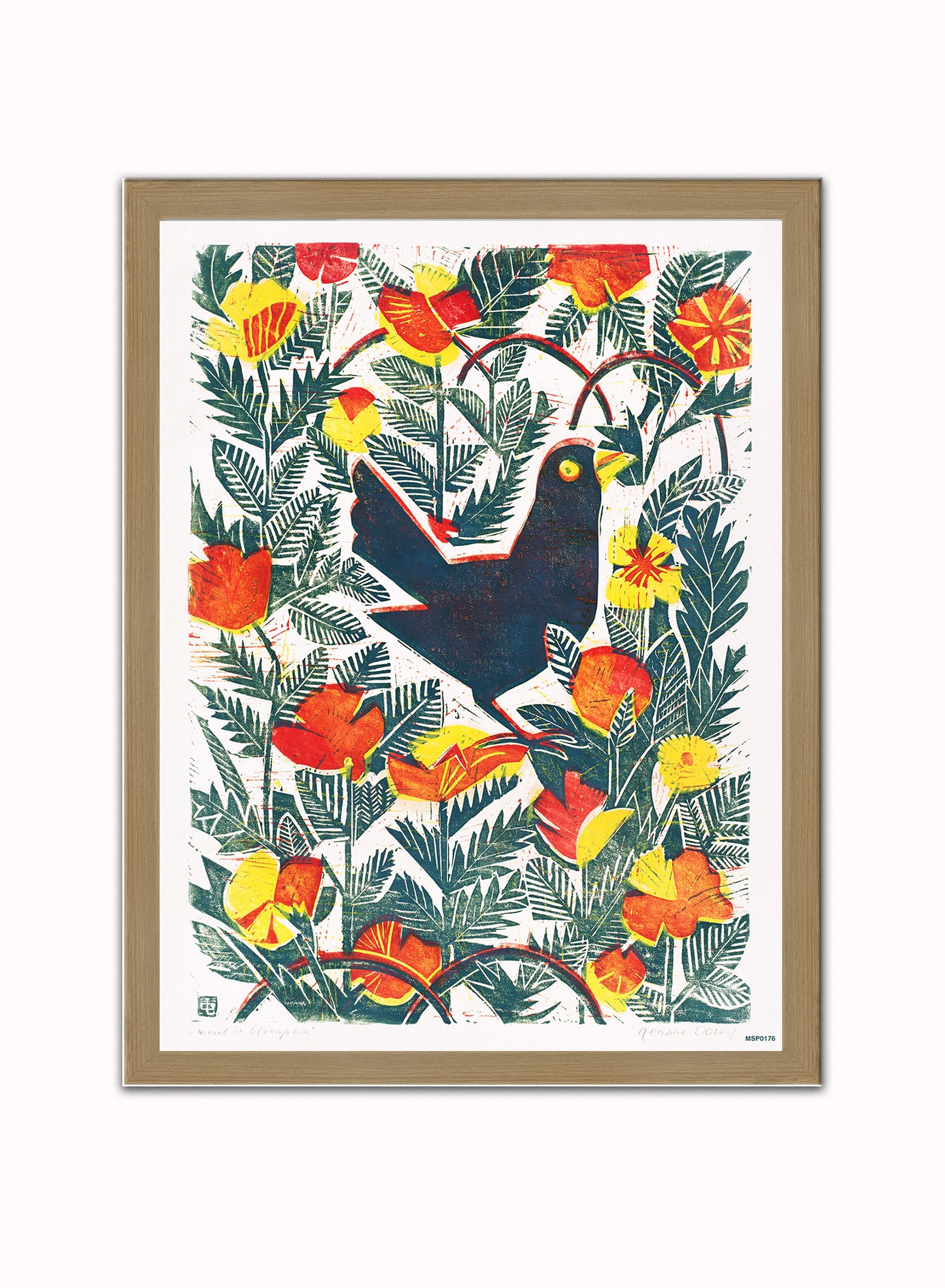 The Bird" or "Bird in Orange," folk art. Art Print Vintage Art Wall Art Print 30x40cm Light Wood