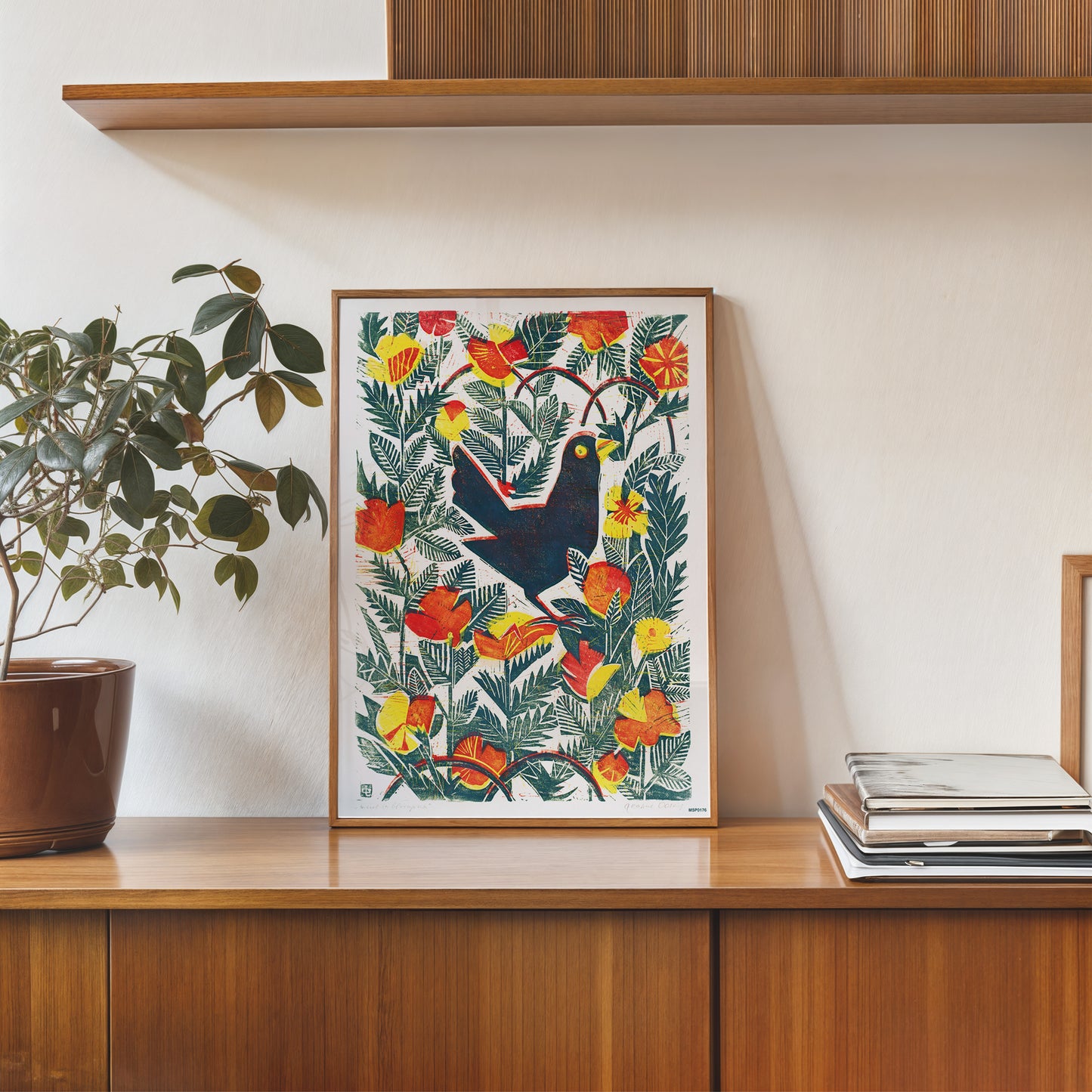 The Bird" or "Bird in Orange," folk art. Art Print Vintage Art Wall Art Print 30x40cm
