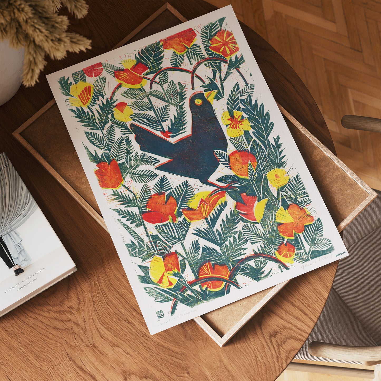 The Bird" or "Bird in Orange," folk art. Art Print Vintage Art Wall Art Print 30x40cm
