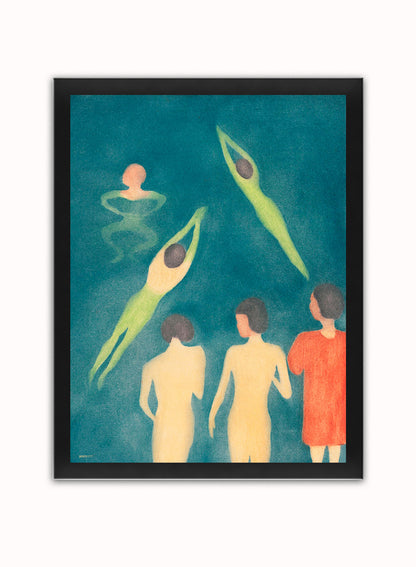 "Boys Bathing" Exhibition poster by Edvard Munch. Art Print Vintage Art Wall Art Print 30x40cm Black Frame