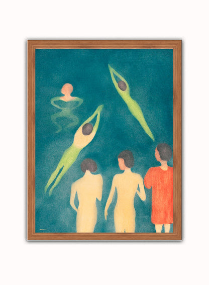 "Boys Bathing" Exhibition poster by Edvard Munch. Art Print Vintage Art Wall Art Print 30x40cm Dark Wood