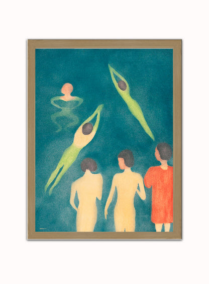 "Boys Bathing" Exhibition poster by Edvard Munch. Art Print Vintage Art Wall Art Print 30x40cm Light Wood