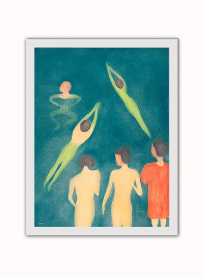 "Boys Bathing" Exhibition poster by Edvard Munch. Art Print Vintage Art Wall Art Print 30x40cm White Frame