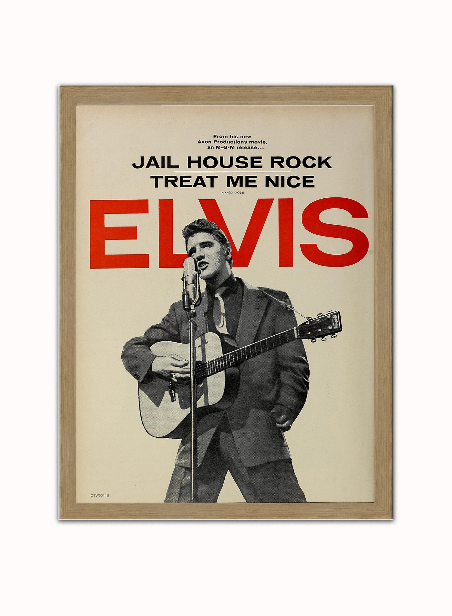 Elvis Presley "Jailhouse Rock" Advertisement 1957 Poster Art Print 30x40m Vintage Poster Wall Art Print Light Wood