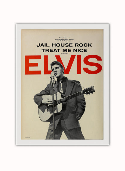 Elvis Presley "Jailhouse Rock" Advertisement 1957 Poster Art Print 30x40m Vintage Poster Wall Art Print White Frame