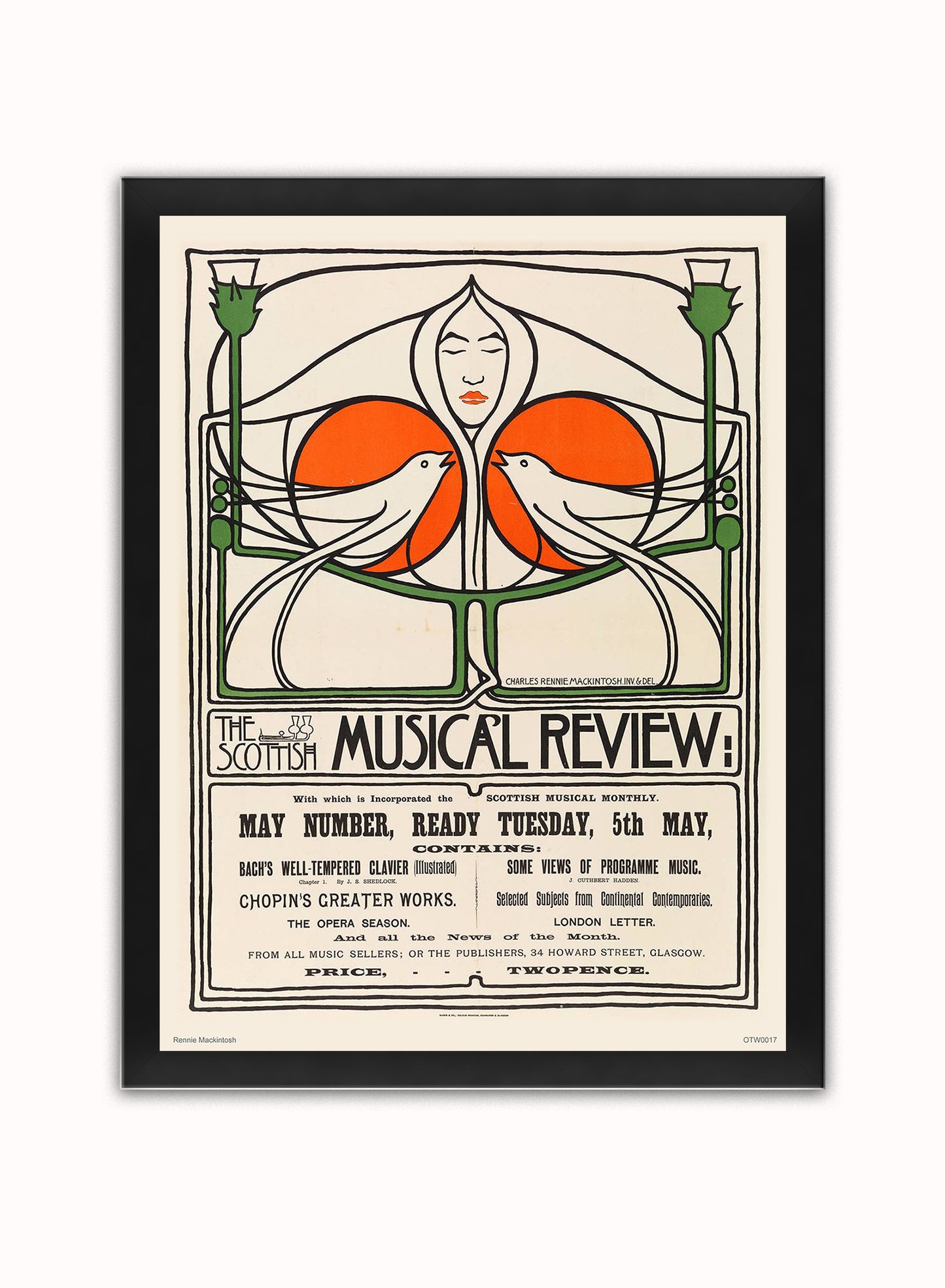 Charles Rennie Macintosh Art Print Poster Vintage Poster Wall Art Print 30x40cm Black Frame