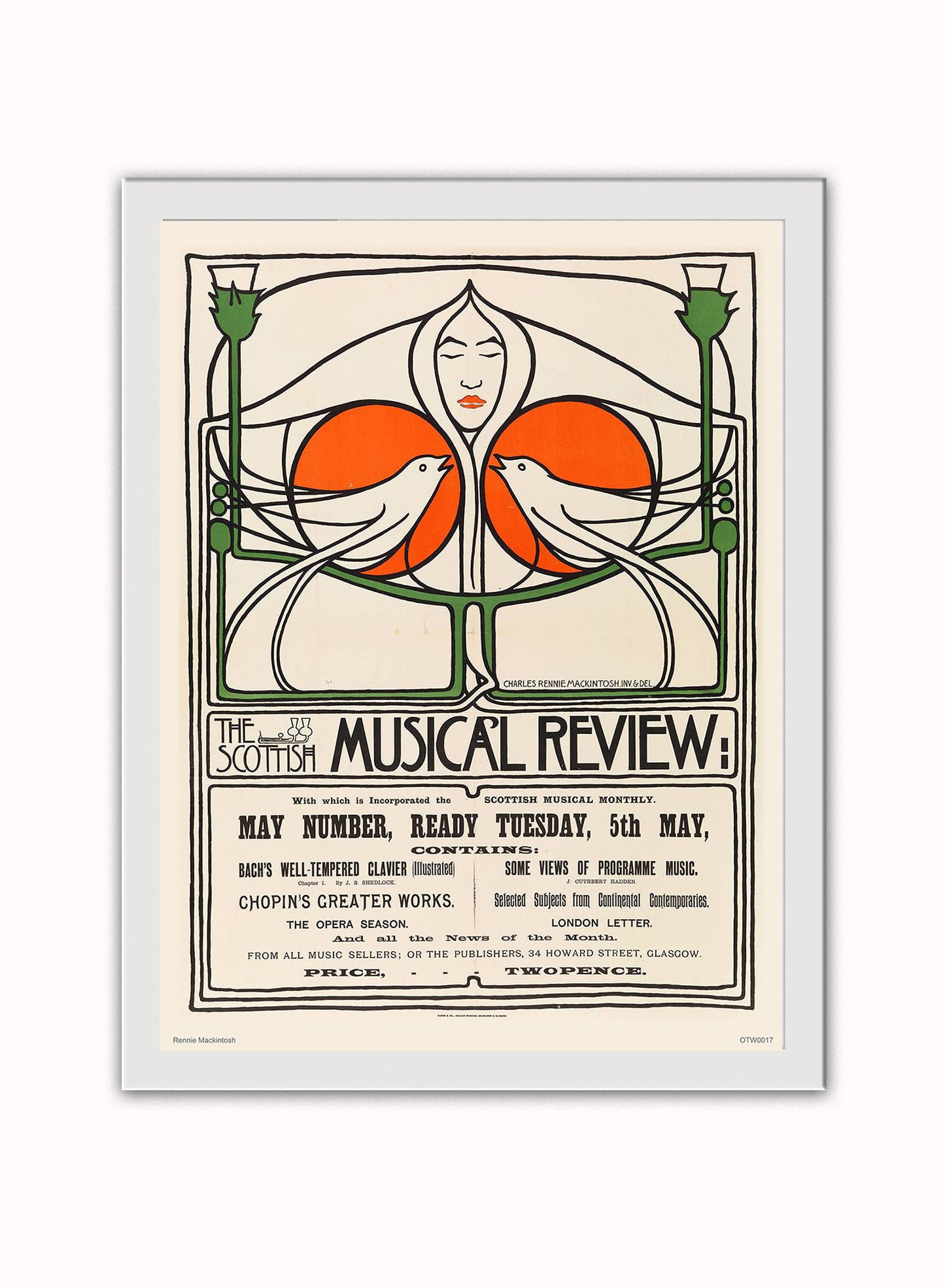 Charles Rennie Macintosh Art Print Poster Vintage Poster Wall Art Print 30x40cm White Frame