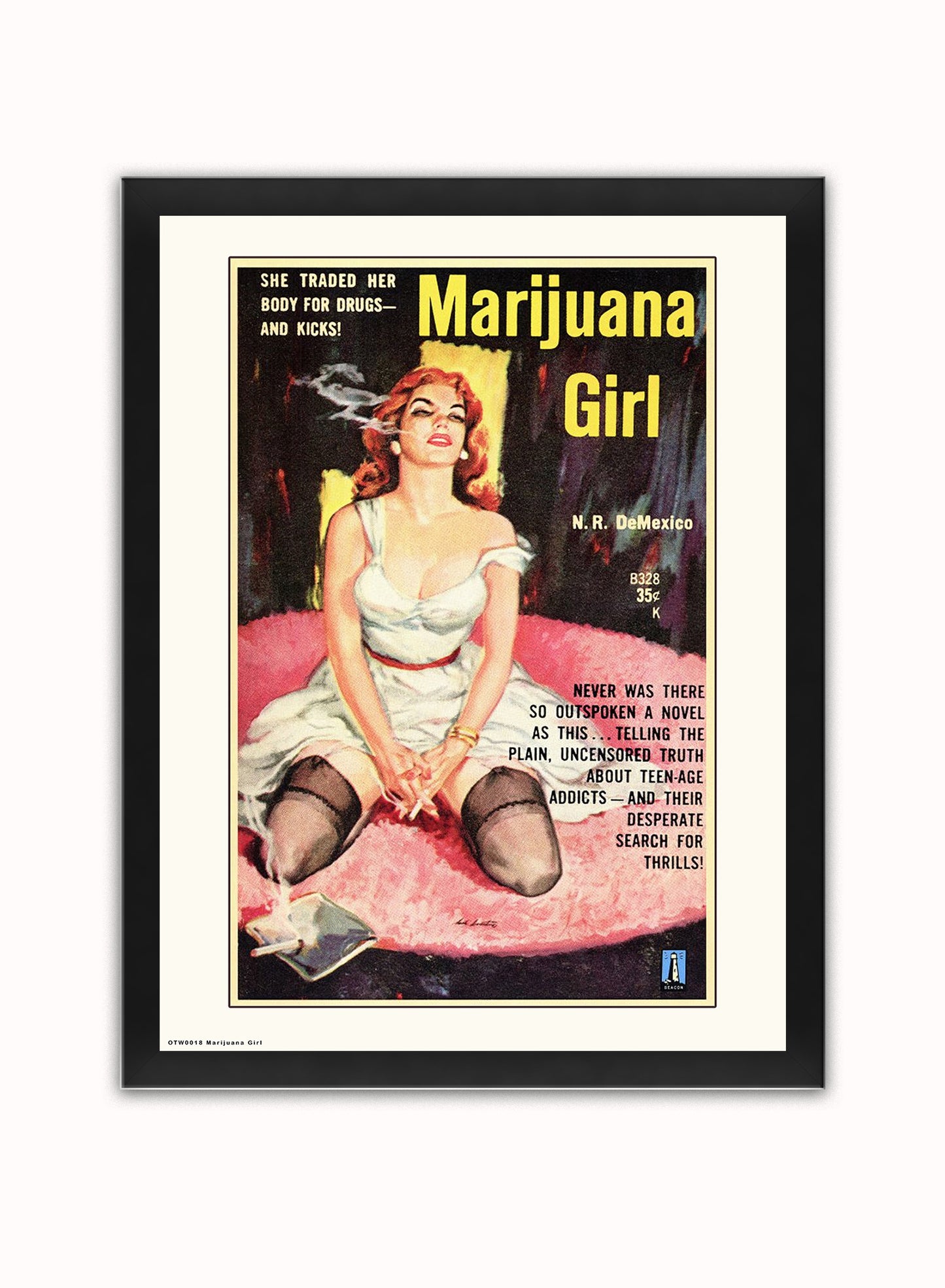 Marijuana Girl Art Print Vintage Art Wall Art Print 40x30cm Black Frame