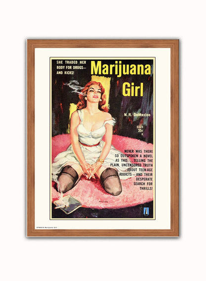 Marijuana Girl Art Print Vintage Art Wall Art Print 40x30cm Dark Wood