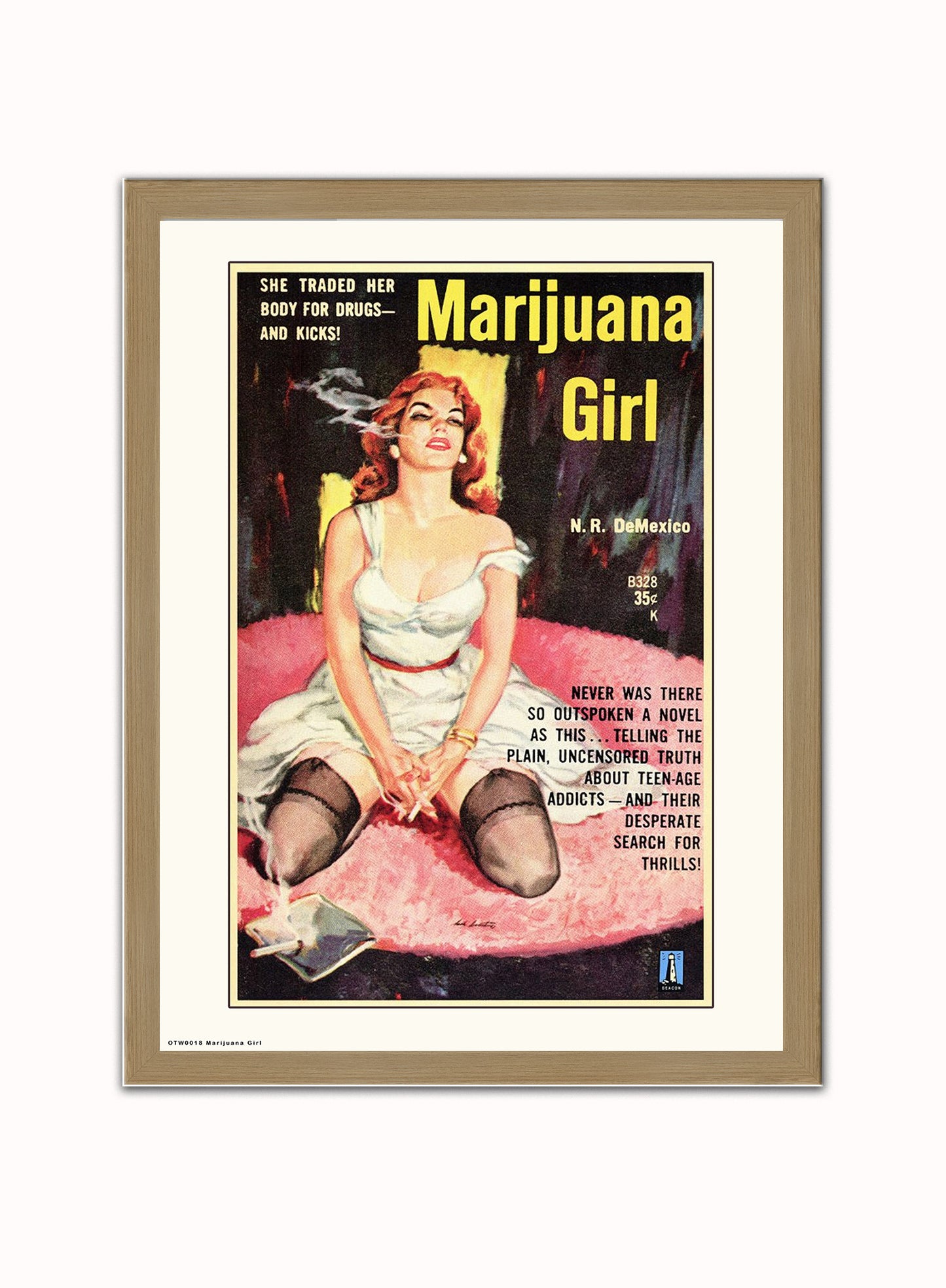 Marijuana Girl Art Print Vintage Art Wall Art Print 40x30cm Light Wood