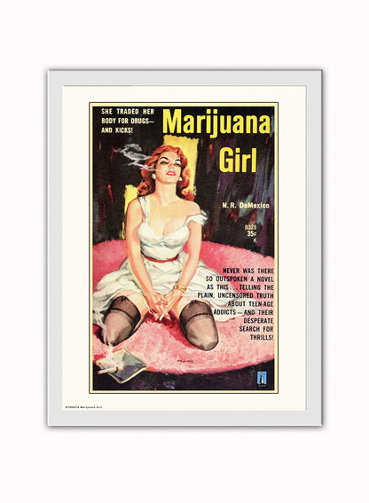 Marijuana Girl Art Print Vintage Art Wall Art Print 40x30cm White Frame