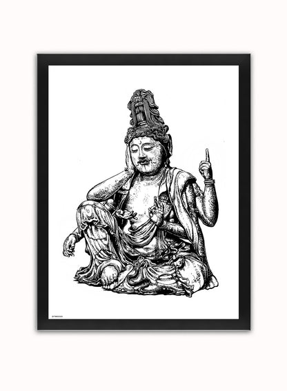 Buddha Art Print Vintage Art Wall Art Print 40x30cm Black Frame