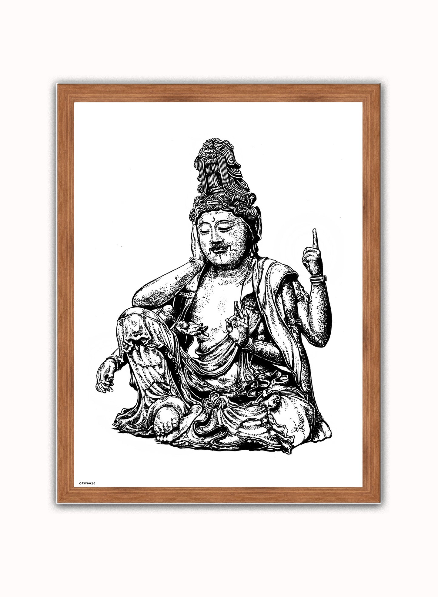 Buddha Art Print Vintage Art Wall Art Print 40x30cm Dark Wood