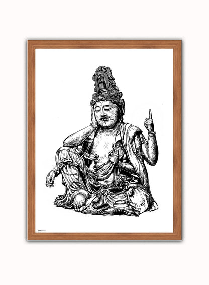 Buddha Art Print Vintage Art Wall Art Print 40x30cm Dark Wood