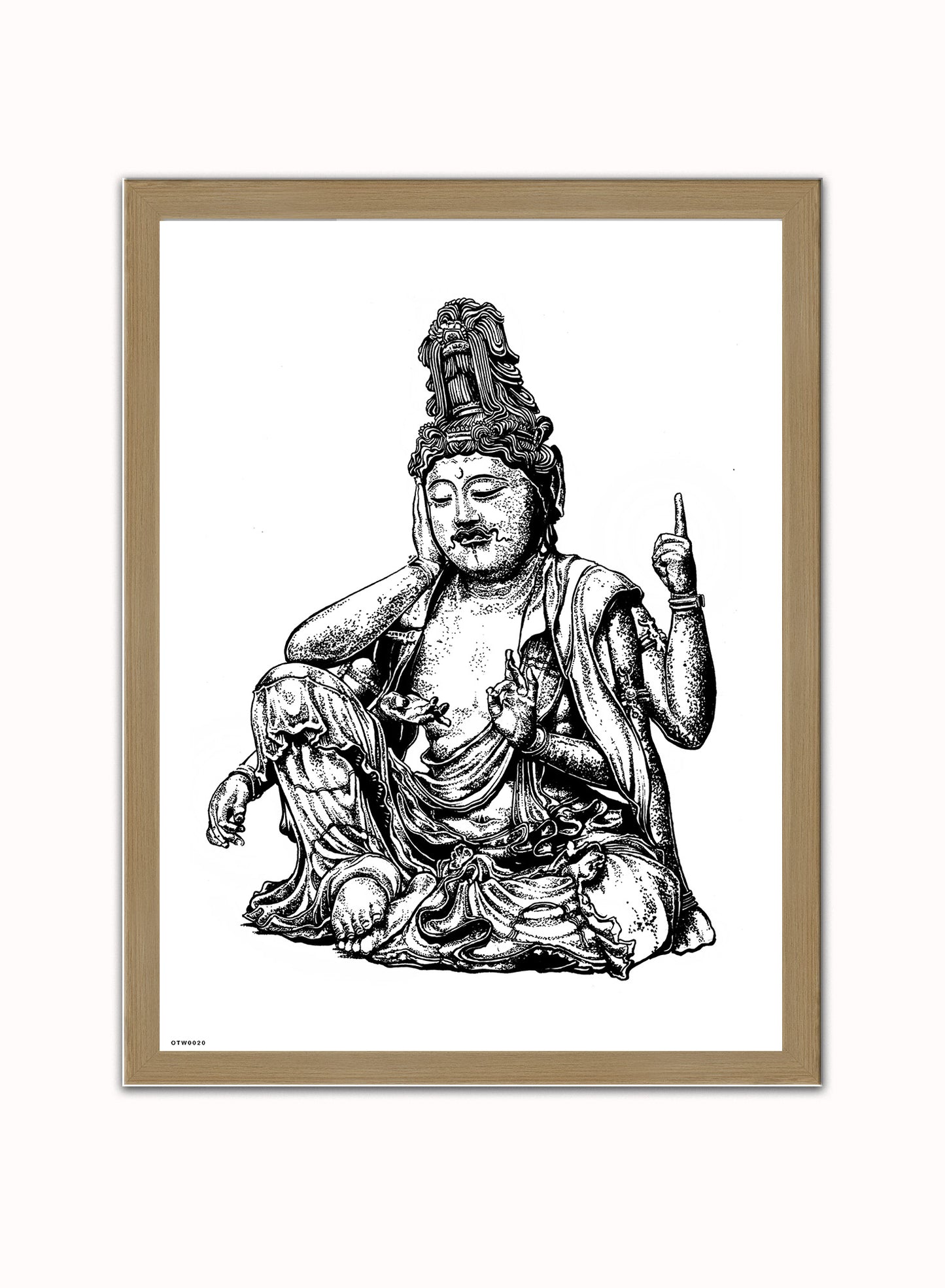 Buddha Art Print Vintage Art Wall Art Print 40x30cm Light Wood