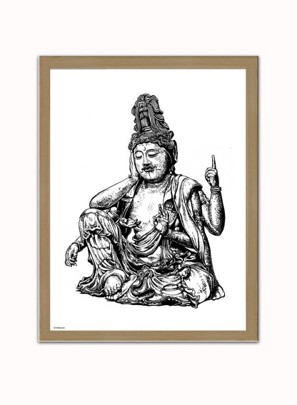 Buddha Art Print Vintage Art Wall Art Print 40x30cm Light Wood