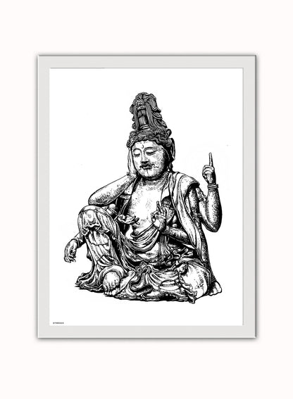 Buddha Art Print Vintage Art Wall Art Print 40x30cm White Frame
