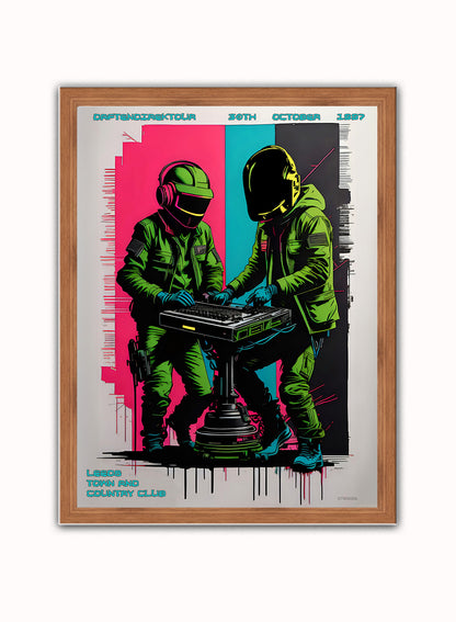 Daft Punk Daftendirektour Print – Andre Ibanez Vintage Poster Wall Art 30x40cm Dark Wood