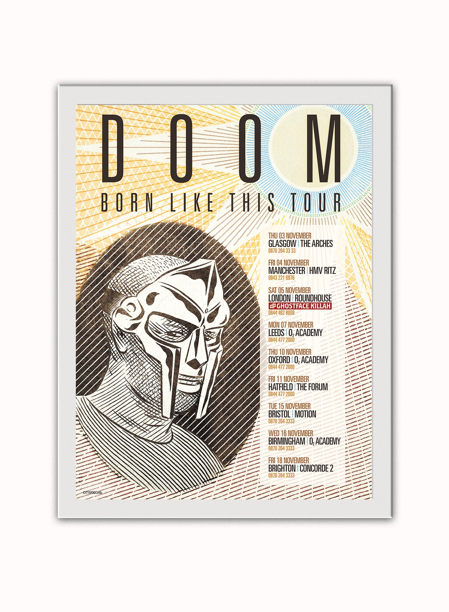 MF Doom Tour Poster Art Print 30x40m Vintage Poster Wall Art Print White Frame
