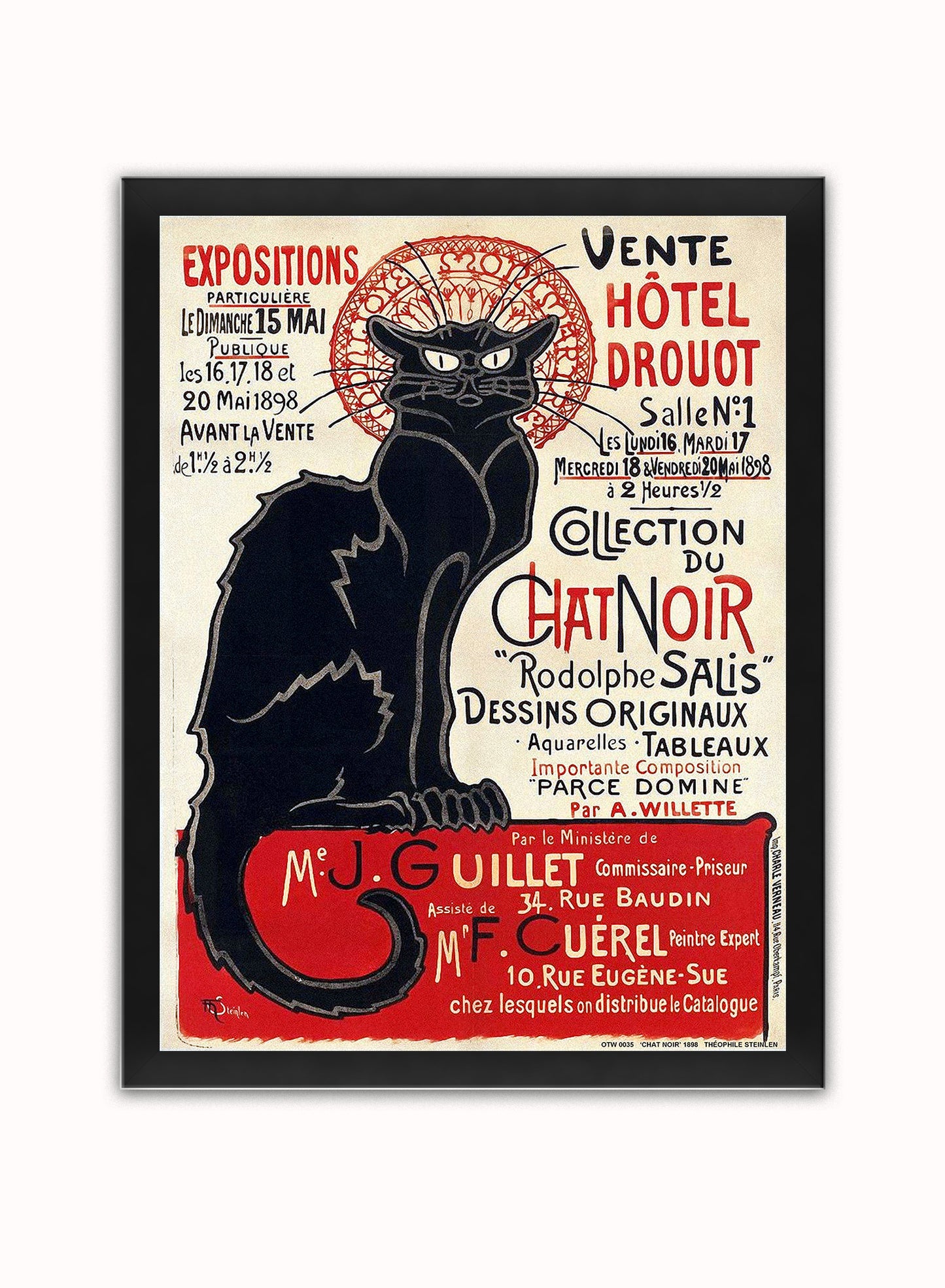 Chat Noir Art Poster Print by Th̩ophile-Alexandre Steinlen 1898 Vintage Poster Wall Art Print 30x40cm Black Frame
