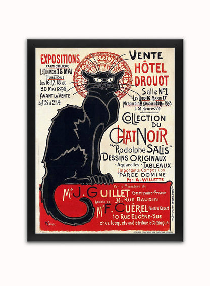 Chat Noir Art Poster Print by Th̩ophile-Alexandre Steinlen 1898 Vintage Poster Wall Art Print 30x40cm Black Frame