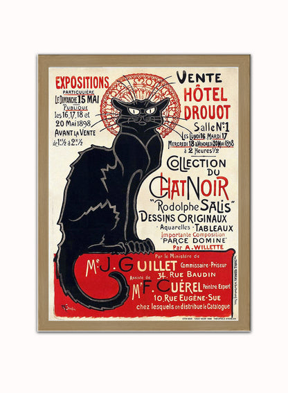 Chat Noir Art Poster Print by Th̩ophile-Alexandre Steinlen 1898 Vintage Poster Wall Art Print 30x40cm Light Wood