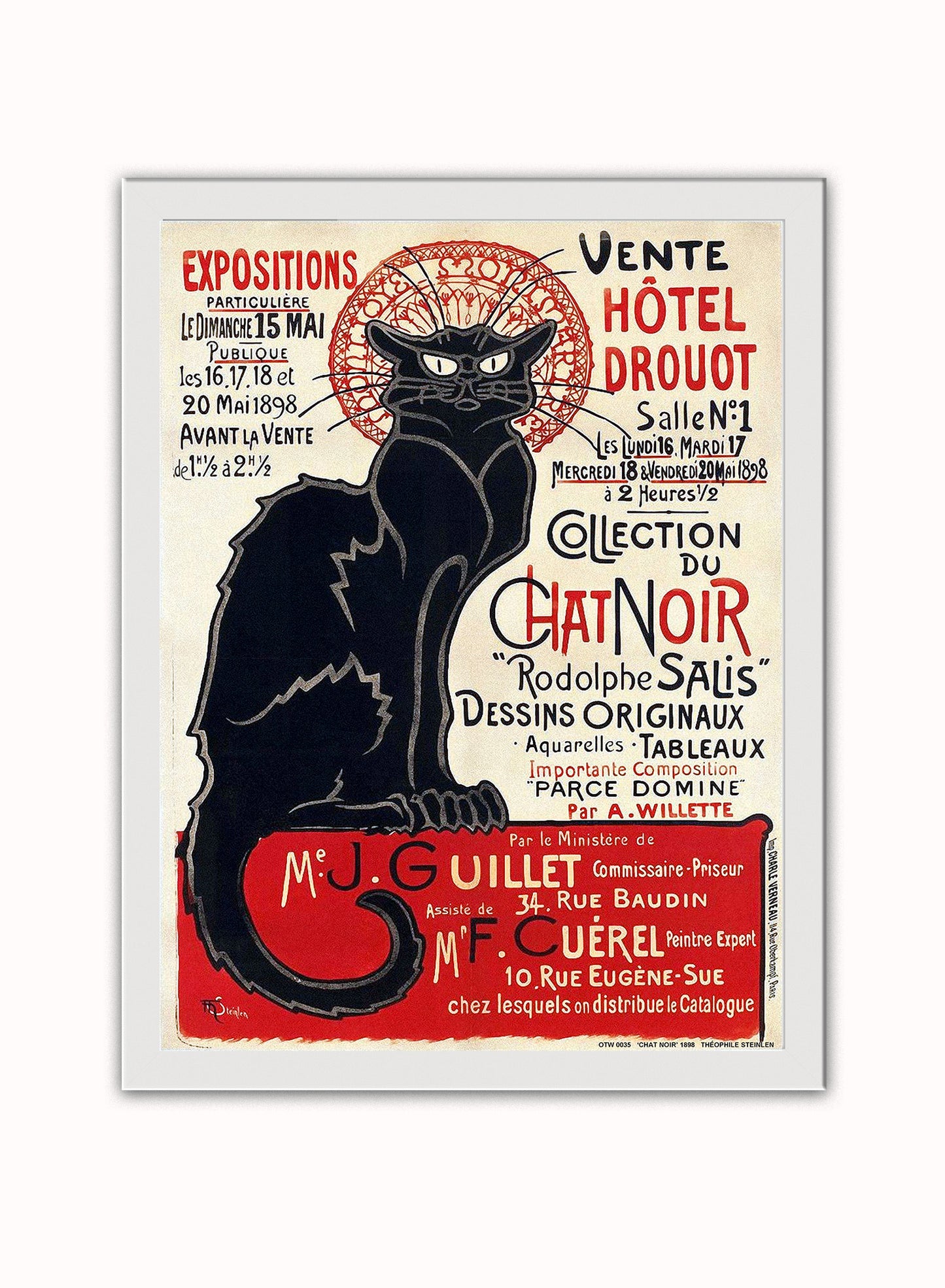 Chat Noir Art Poster Print by Th̩ophile-Alexandre Steinlen 1898 Vintage Poster Wall Art Print 30x40cm White Frame