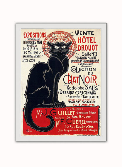 Chat Noir Art Poster Print by Th̩ophile-Alexandre Steinlen 1898 Vintage Poster Wall Art Print 30x40cm White Frame