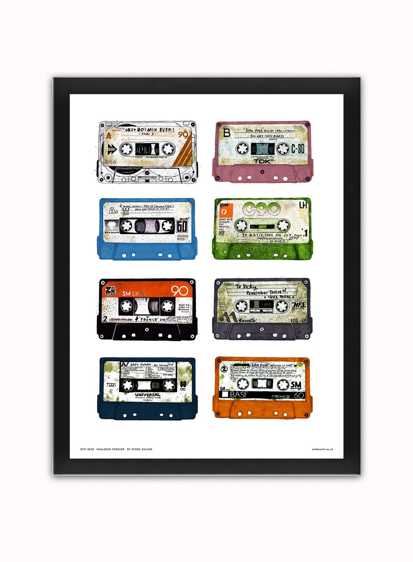 Analouge forever Cassette Tapes Poster Art Print Vintage Poster Wall Art Print 30x40cm Black Frame