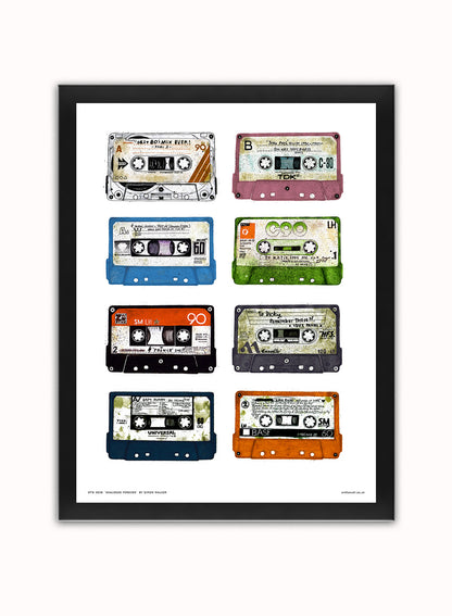 Analouge forever Cassette Tapes Poster Art Print Vintage Poster Wall Art Print 30x40cm Black Frame