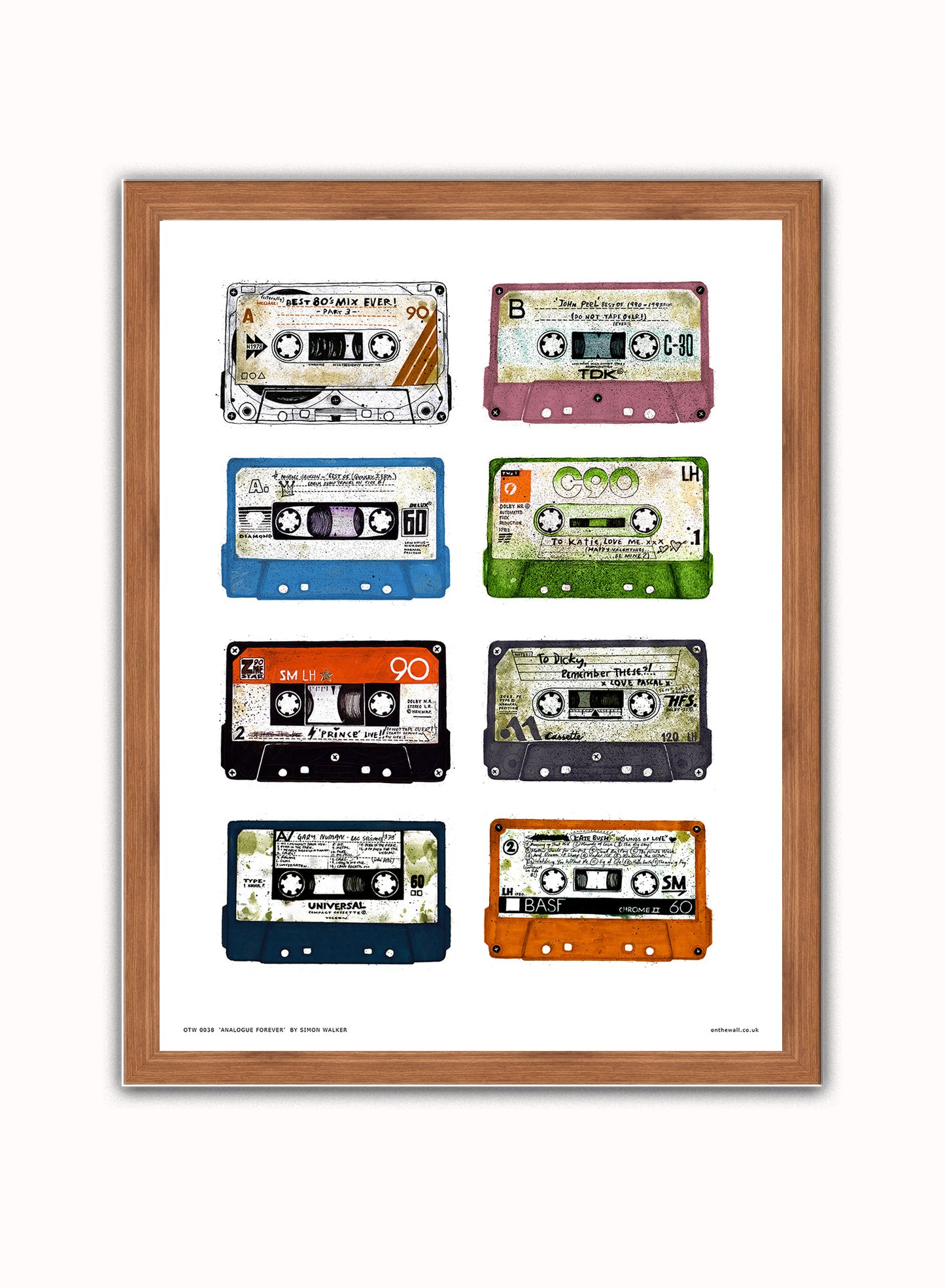 Analouge forever Cassette Tapes Poster Art Print Vintage Poster Wall Art Print 30x40cm Dark Wood
