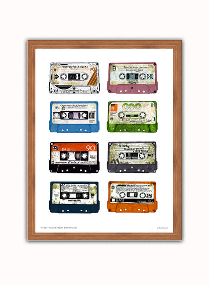 Analouge forever Cassette Tapes Poster Art Print Vintage Poster Wall Art Print 30x40cm Dark Wood