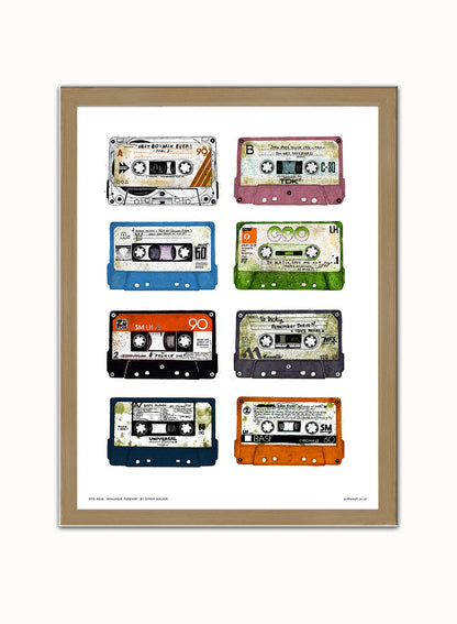 Analouge forever Cassette Tapes Poster Art Print Vintage Poster Wall Art Print 30x40cm Light Wood