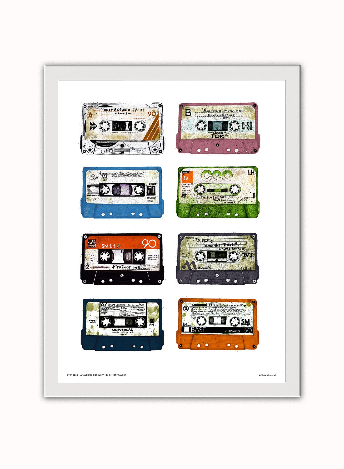 Analouge forever Cassette Tapes Poster Art Print Vintage Poster Wall Art Print 30x40cm White Frame