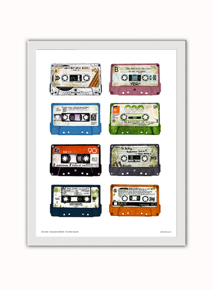 Analouge forever Cassette Tapes Poster Art Print Vintage Poster Wall Art Print 30x40cm White Frame