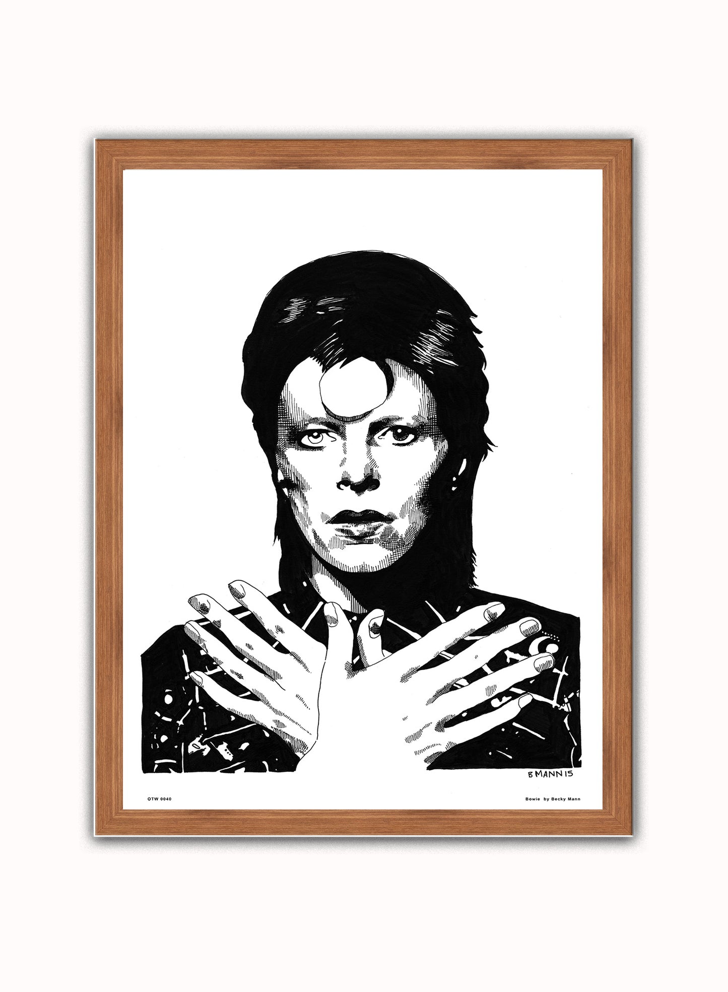 David Bowie by Becky Mann Poster Art Print Print – Becky Mann Poster Art Print Vintage Poster Wall Art 30x40cm Dark Wood
