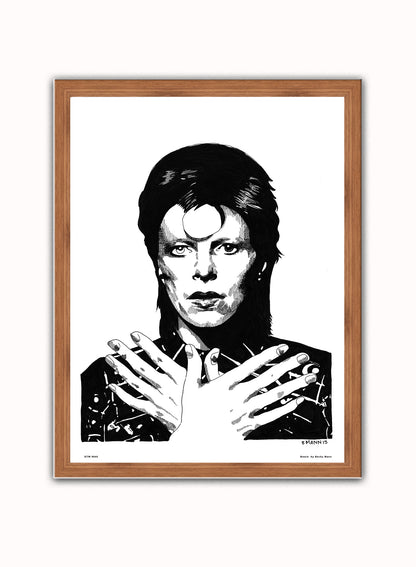 David Bowie by Becky Mann Poster Art Print Print – Becky Mann Poster Art Print Vintage Poster Wall Art 30x40cm Dark Wood