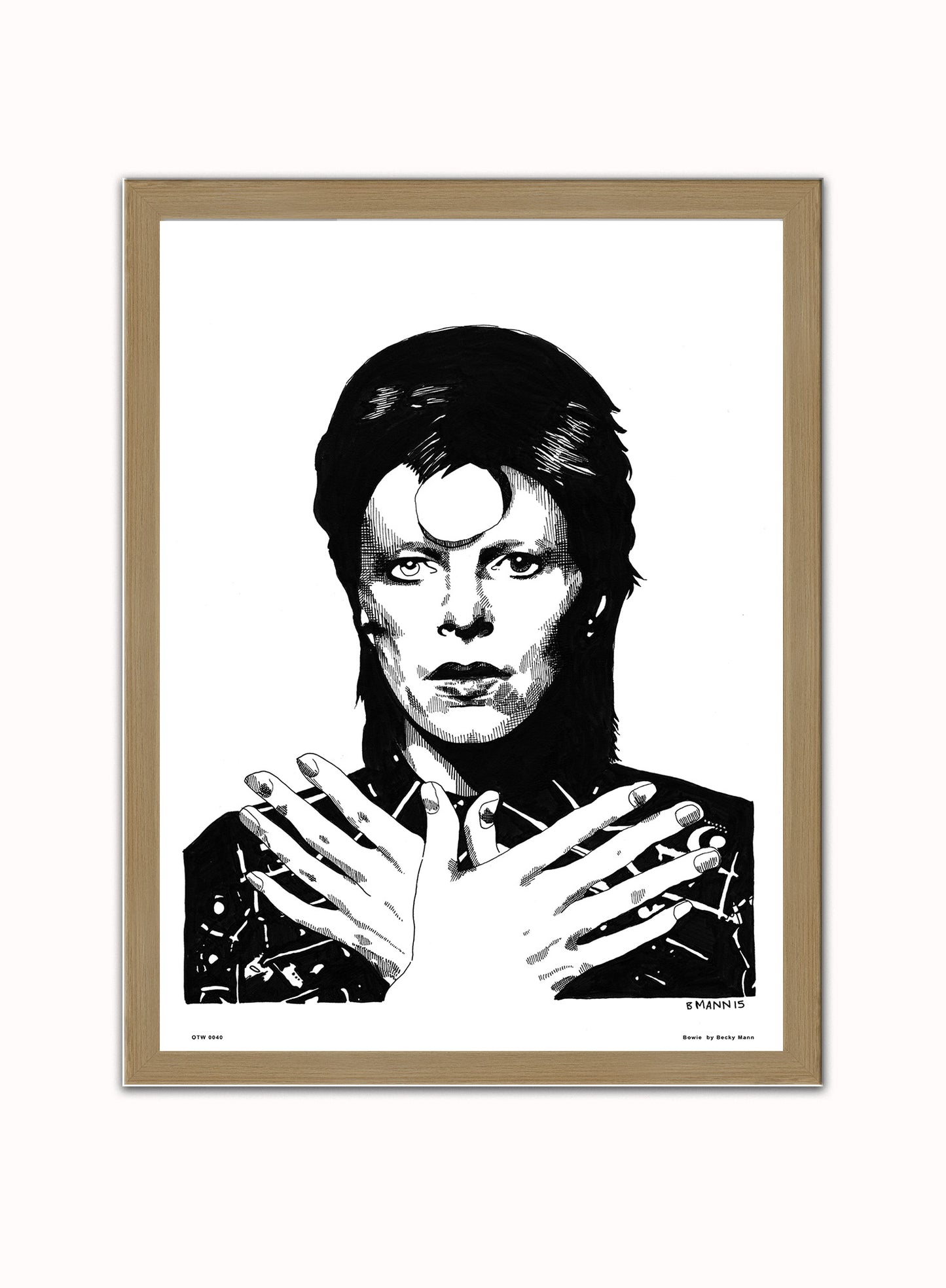 David Bowie by Becky Mann Poster Art Print Print – Becky Mann Poster Art Print Vintage Poster Wall Art 30x40cm Light Wood