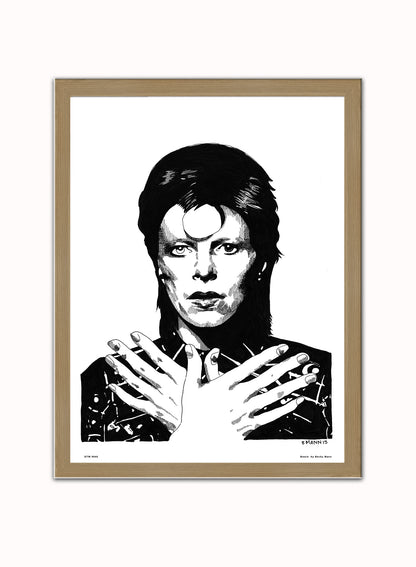David Bowie by Becky Mann Poster Art Print Print – Becky Mann Poster Art Print Vintage Poster Wall Art 30x40cm Light Wood