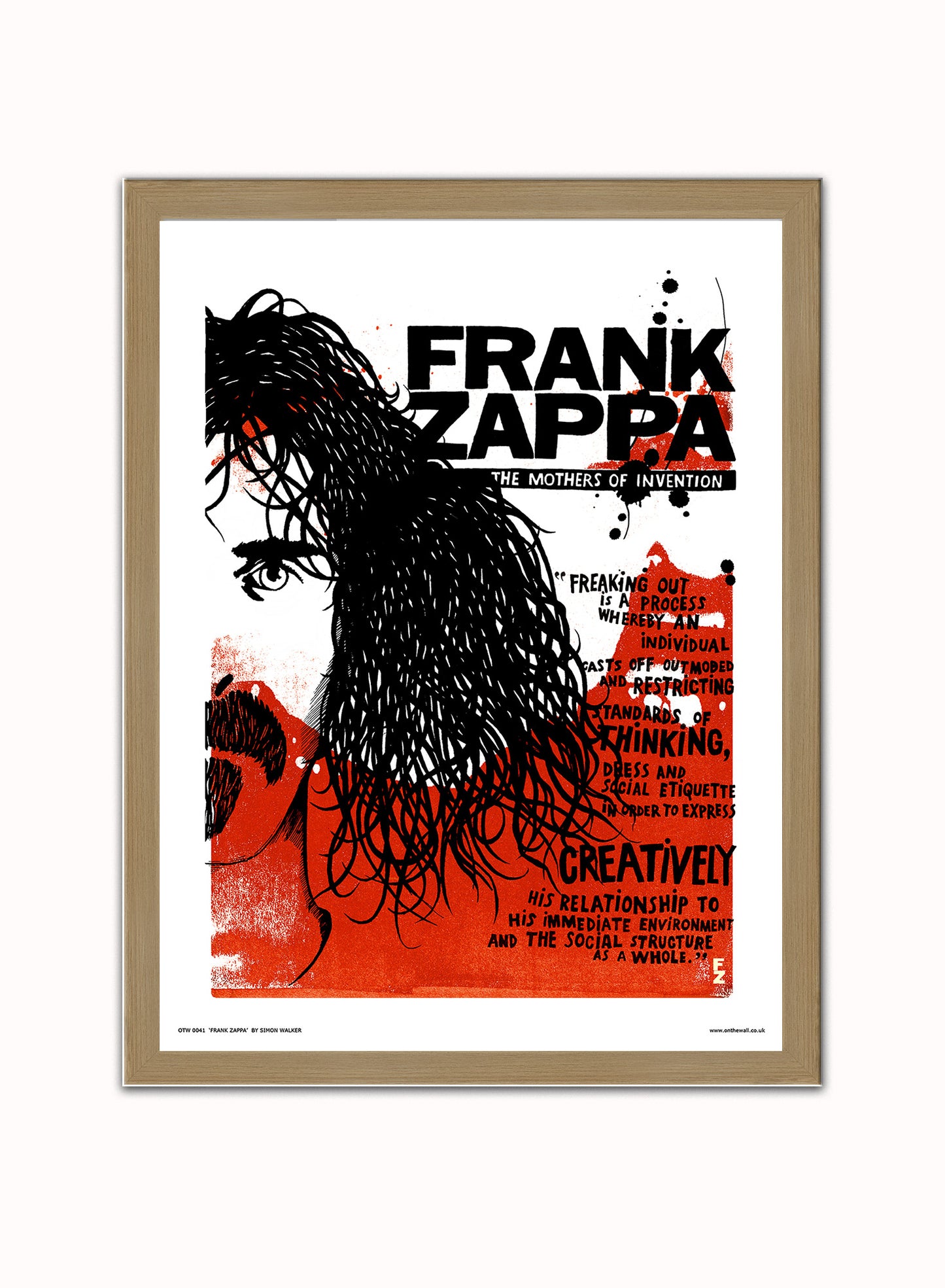 Frank Zappa Poster Art Print Vintage Poster Wall Art Print 30x40cm Light Wood