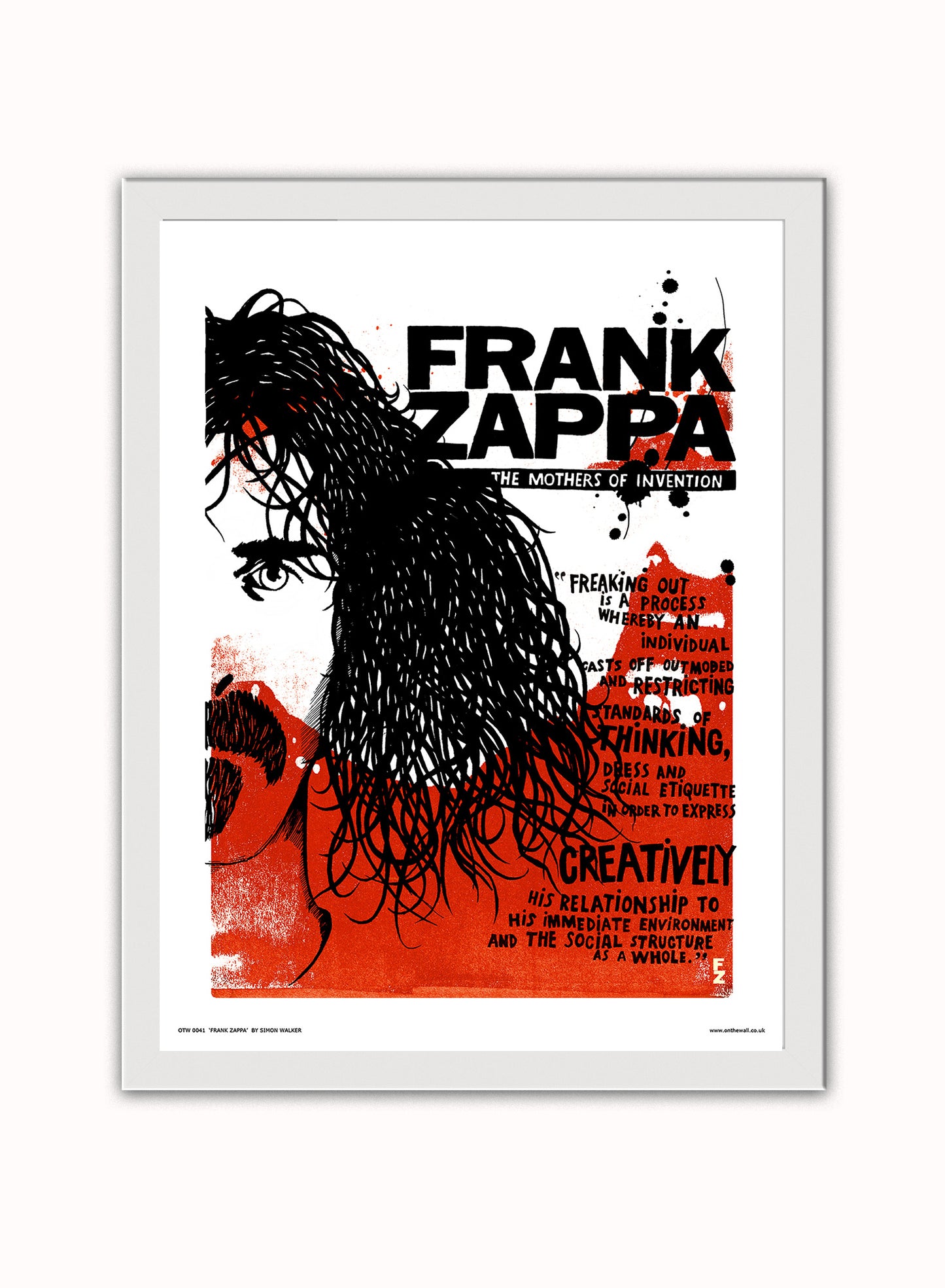 Frank Zappa Poster Art Print Vintage Poster Wall Art Print 30x40cm White Frame