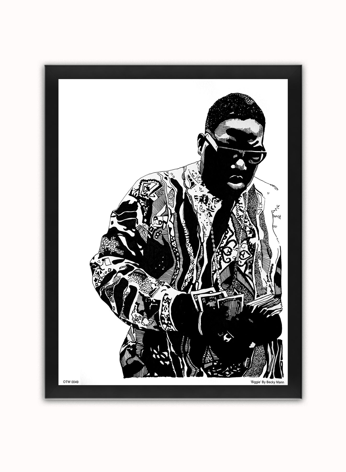 The Notorious B.I.G. Portrait Art Print Poster by Becky Mann Print – Becky Mann Vintage Poster Wall Art 30x40cm Black Frame
