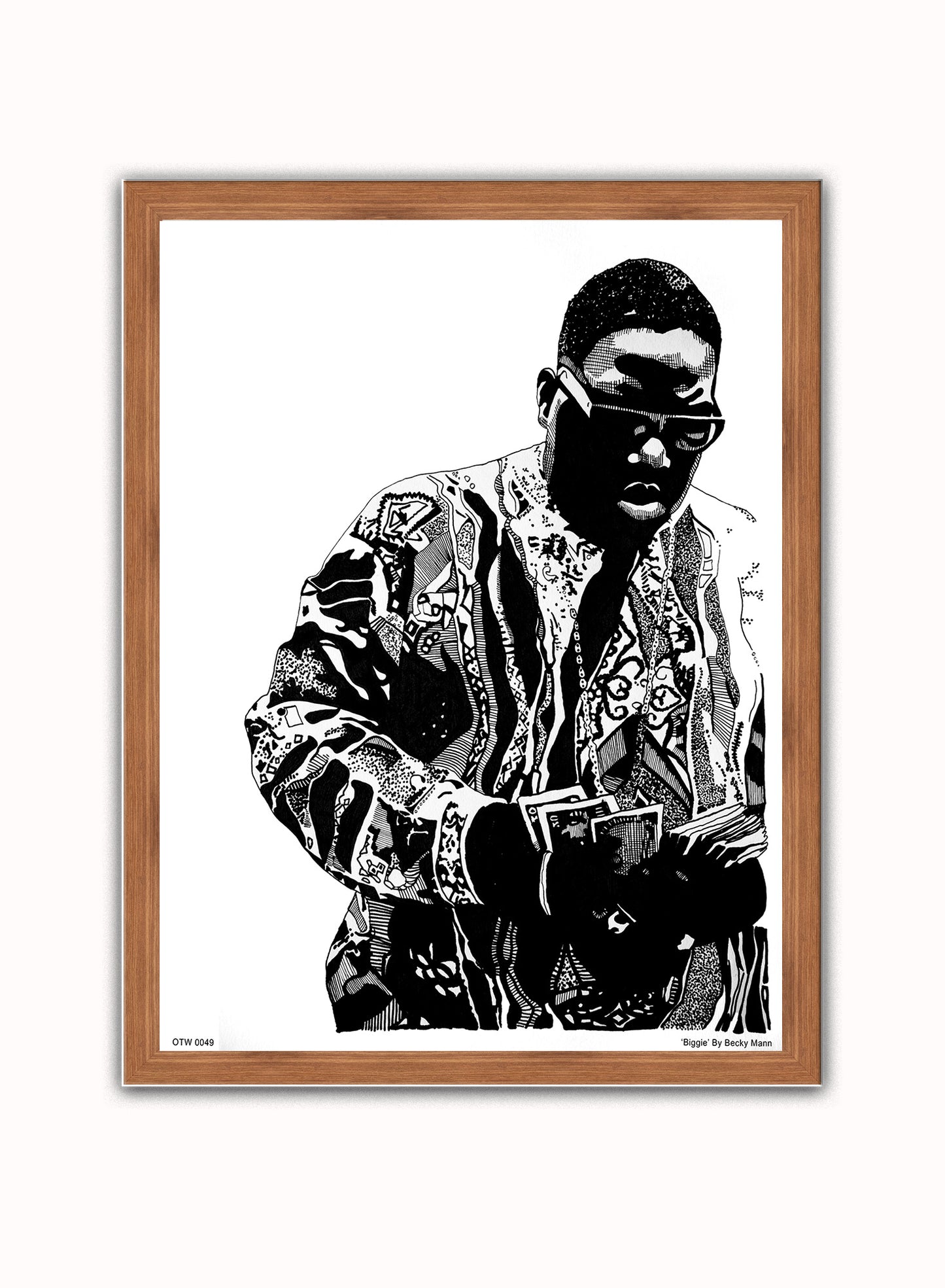 The Notorious B.I.G. Portrait Art Print Poster by Becky Mann Print – Becky Mann Vintage Poster Wall Art 30x40cm Dark Wood