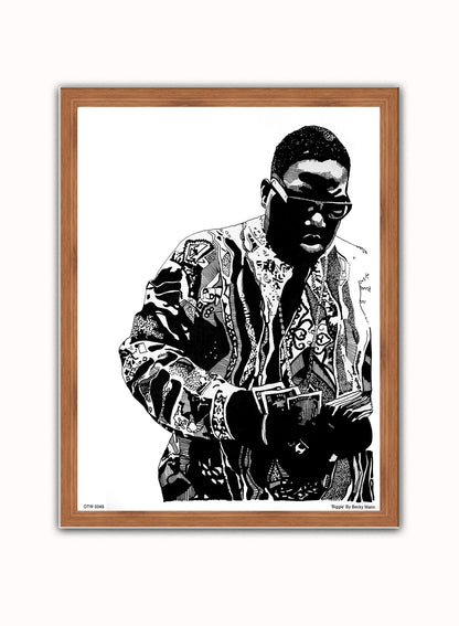 The Notorious B.I.G. Portrait Art Print Poster by Becky Mann Print – Becky Mann Vintage Poster Wall Art 30x40cm Dark Wood