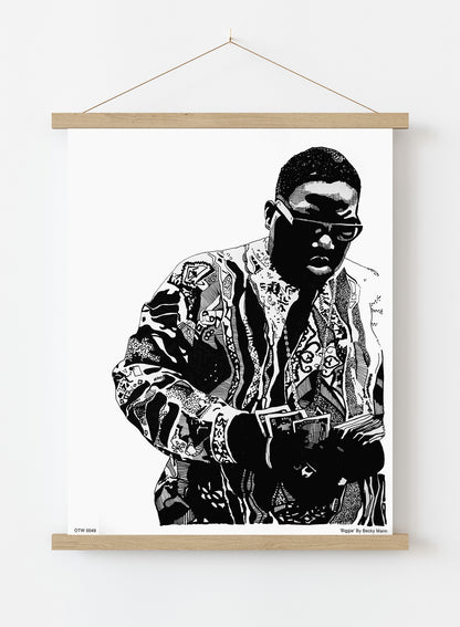 The Notorious B.I.G. Portrait Art Print Poster by Becky Mann Print – Becky Mann Vintage Poster Wall Art 30x40cm Hanger