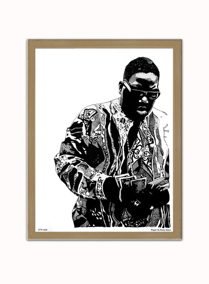 The Notorious B.I.G. Portrait Art Print Poster by Becky Mann Print – Becky Mann Vintage Poster Wall Art 30x40cm Light Wood