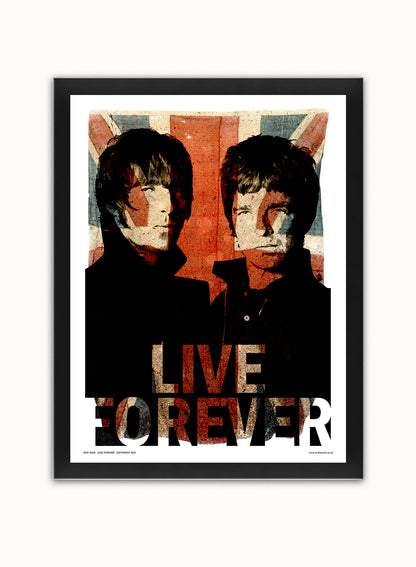 Oasis Liam and Noel Live forever Poster Art Print Vintage Poster Wall Art Print 30x40cm Black Frame