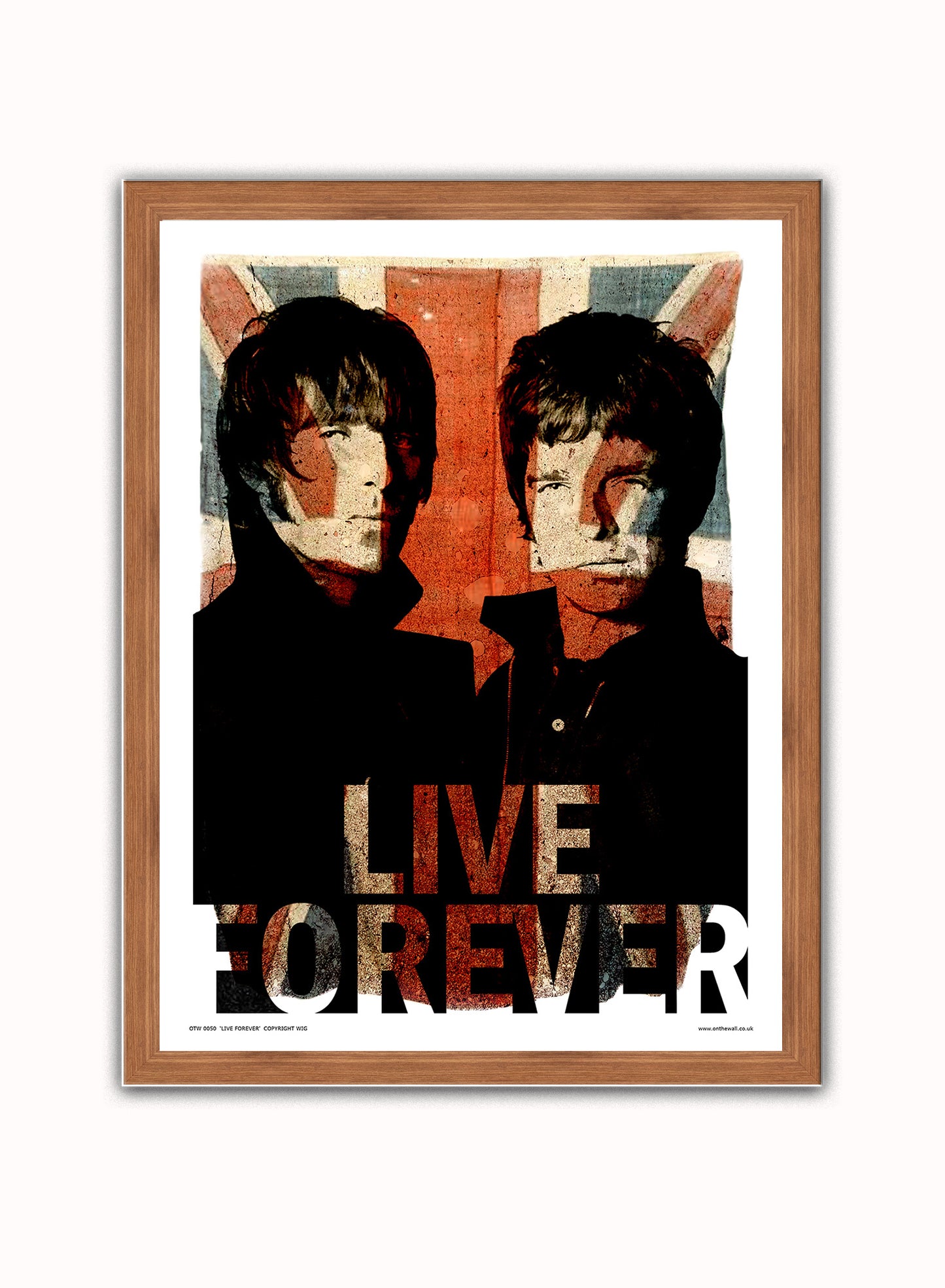 Oasis Liam and Noel Live forever Poster Art Print Vintage Poster Wall Art Print 30x40cm Dark Wood