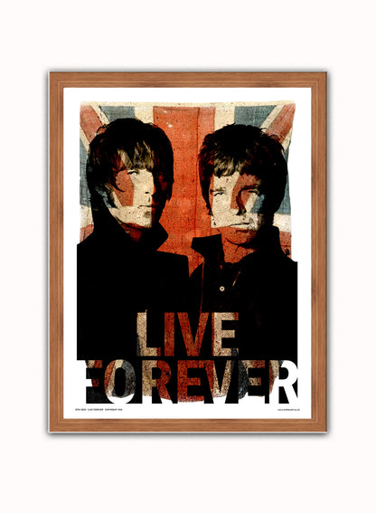Oasis Liam and Noel Live forever Poster Art Print Vintage Poster Wall Art Print 30x40cm Dark Wood